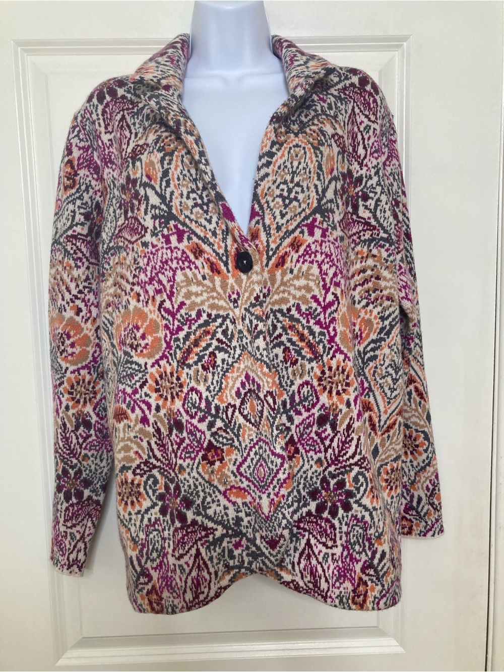 J. Jill Boho Floral Paisley Knit Cardigan Single Front Button Closure Size M